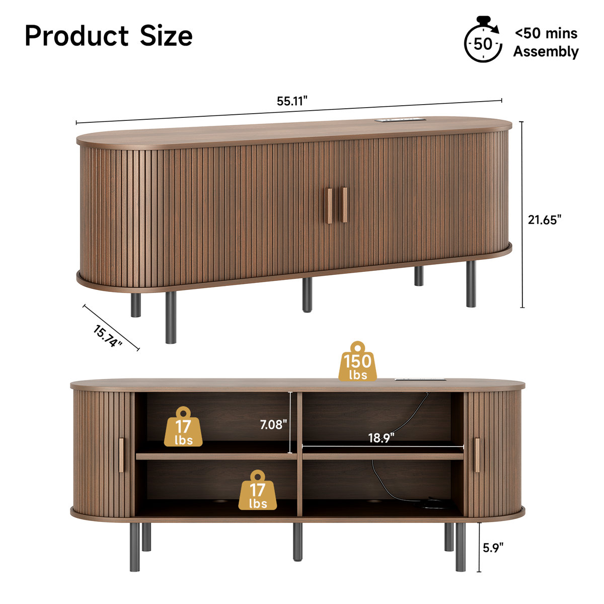 Jalonda Modern Wood TV Stand with Storage and Shelves to Fit TVs